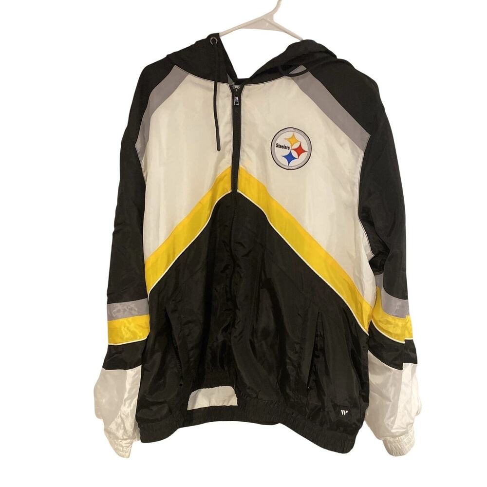 Vintage Pittsburgh Steelers Jacket Hooded White Black NFL Football L NWT